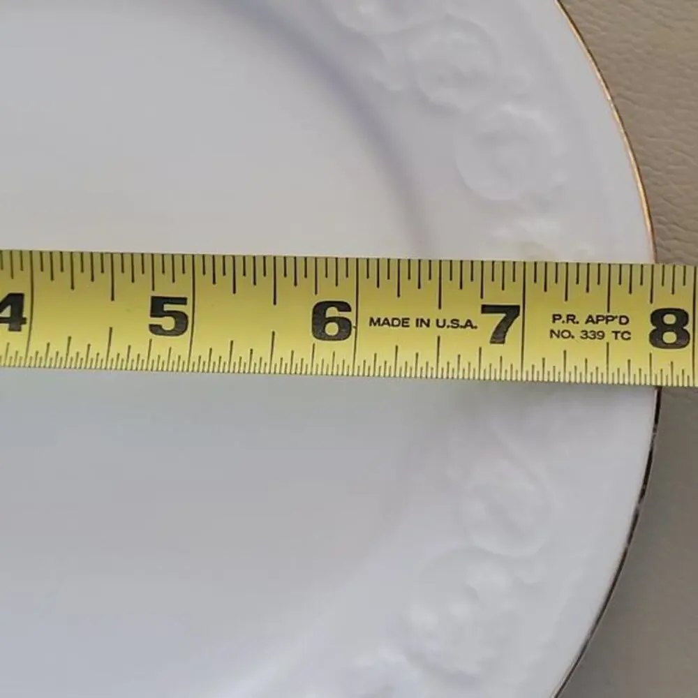 Farberware Calais 4173 Salad Plates White Embossed Designed Gold Trim‎ Set of 4